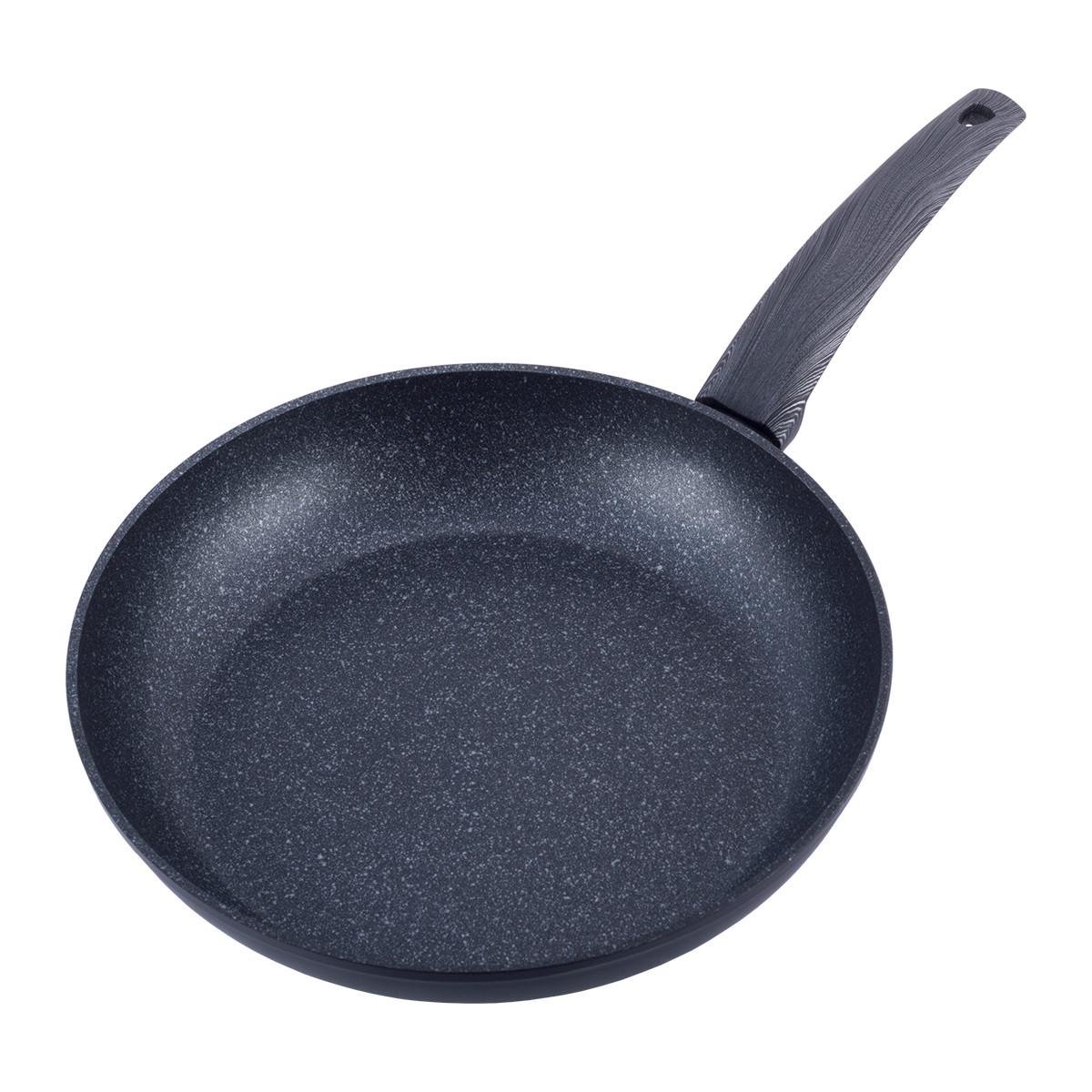 Сковорода Kamille KM-4123 с антипригарным покрытием из алюминия для индукции и газа 28 см Black marble (29-84-4114)