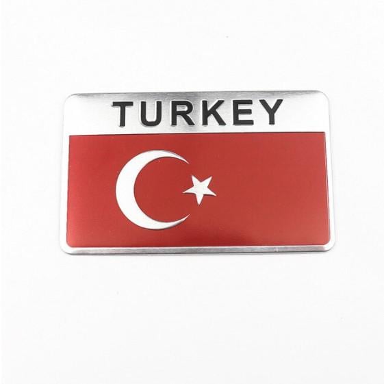 Эмблема алюминиевая флаг Турции с надписью Turkey 8х5 см. (1293376566)