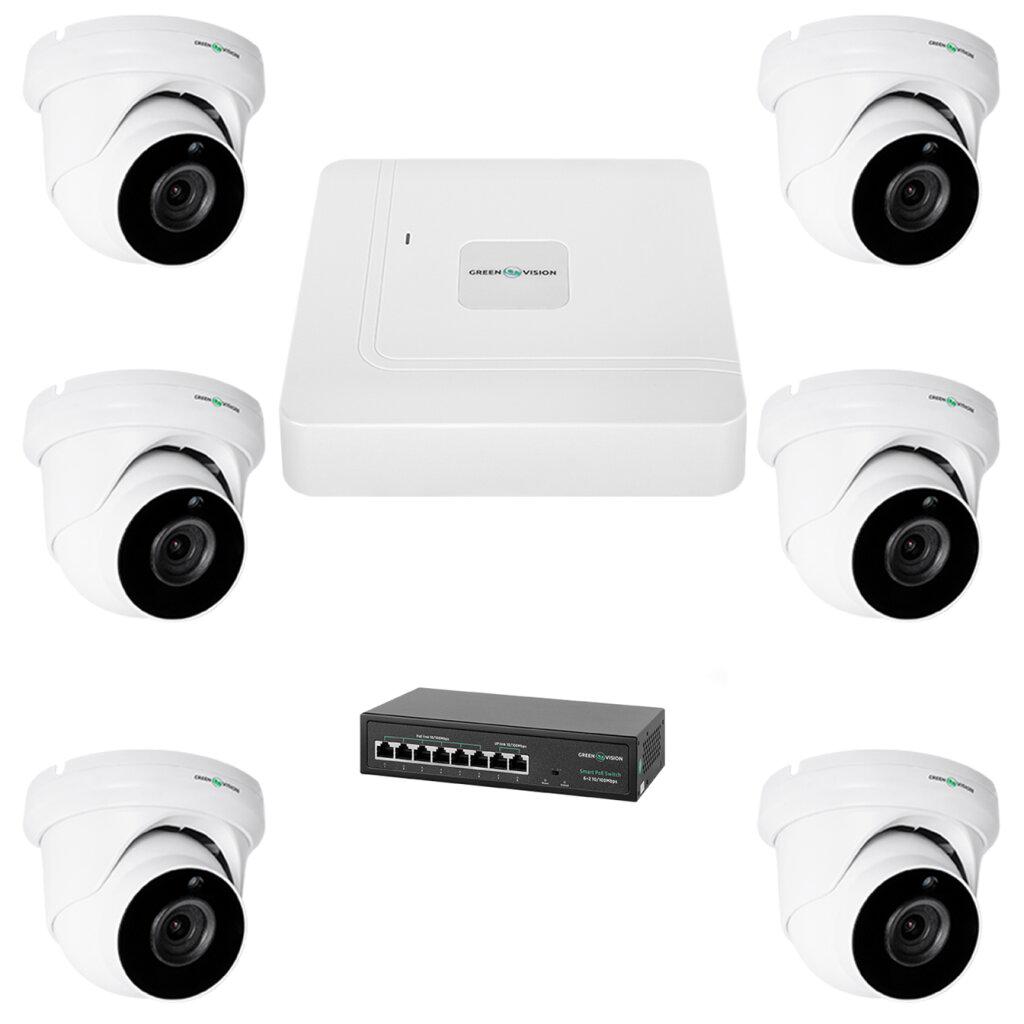 Комплект видеонаблюдения GreenVision GV-IP-K-W76/06 5MP на 6 камер IP видеорегистратор коммутатор (5dd50405)