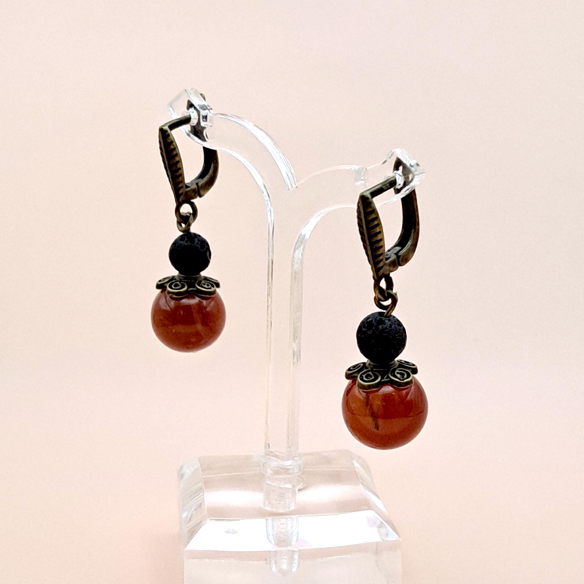 Серьги DARSANA Теплая осень из натурального камня сердолик/лава (DRSU005880)