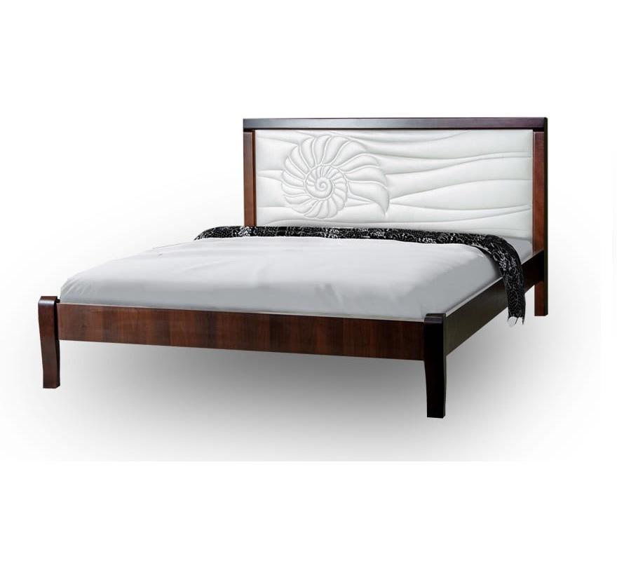 Кровать двуспальная Мікс Меблі Аква 160х200 с ламелями из натурального дерева и ДСП Орех темный/Кожзам Белый без матраса Кровать двуспальная Мікс Меблі Аква 160х200 с ламелями из натурального дерева и ДСП Орех темный/Кожзам Белый без матраса