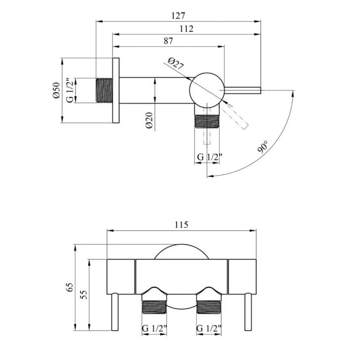 Кран приладовий кутовий Karro KR-3155 на 2 виходи 1/2"x1/2"x1/2" Хром - фото 2