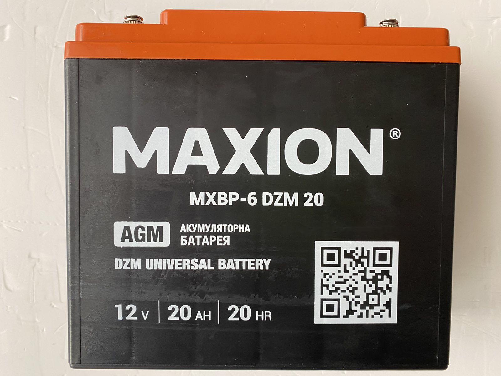 Тяговый аккумулятор Maxion AGM MXBP 6-DZM-20 универсальный герметизированный 12V 20Ah M4 181х77х167 мм вес 6,5 кг