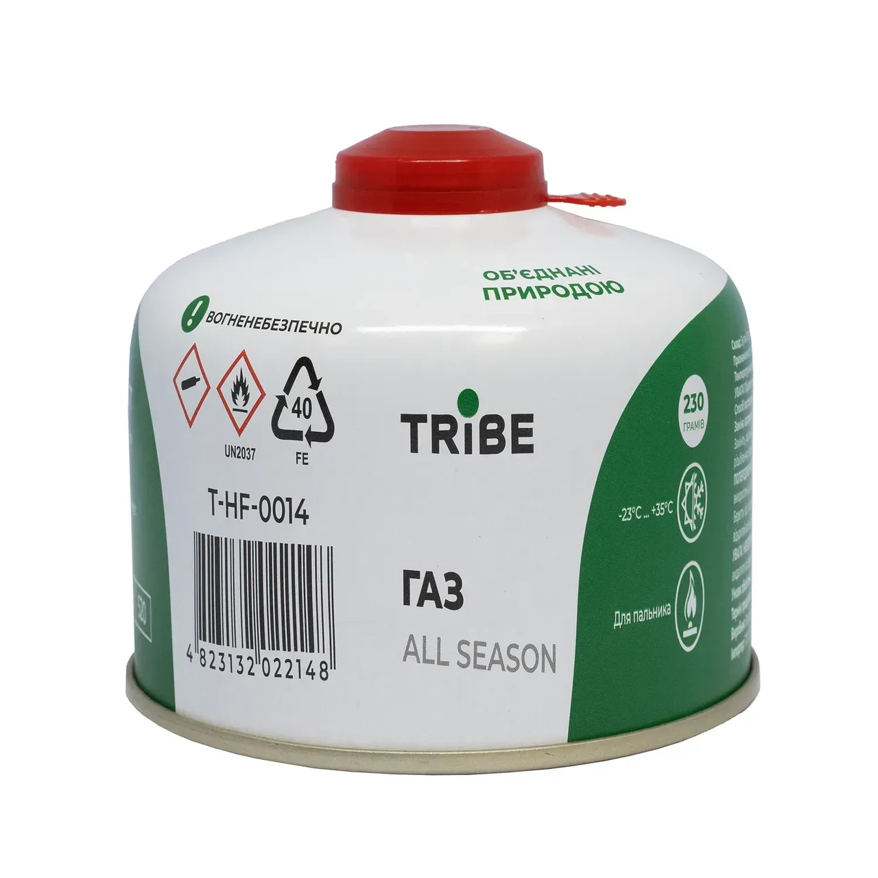 Газовый картридж Tribe резьбовой EN417 для туристической горелки/плиты и газовой лампы 230 г (T-HF-0014)