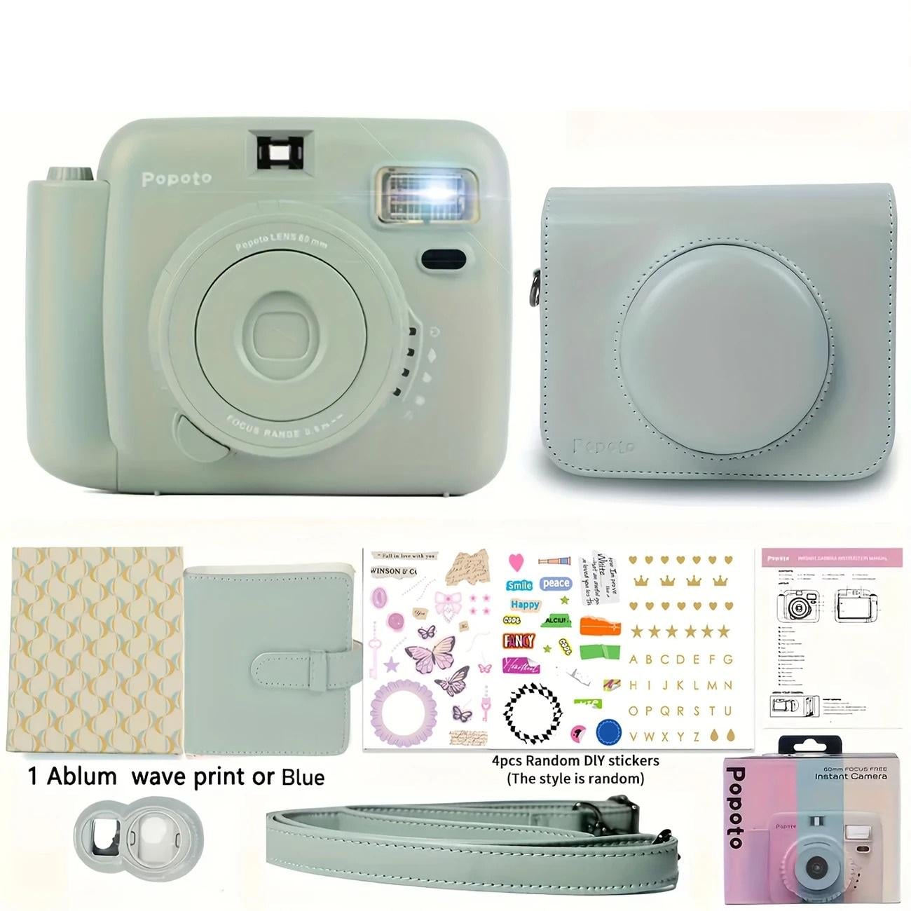 Набор камера моментальной печати Popoto/чехол/фотопленка 20 шт./фотоальбом/фоторамка/4 наклейки Green (26465922)