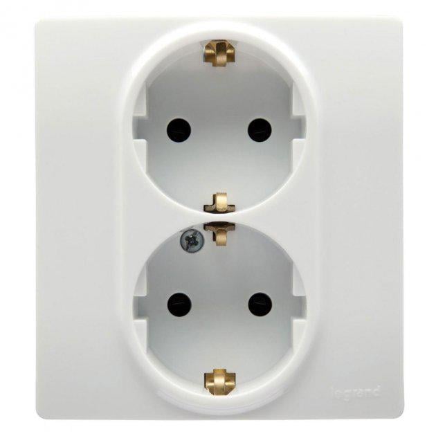 Розетка двойная 220В Legrand 672233 Etika пластиковая с заземлением Schuko без защитной крышки со шторками для врезного монтажа Белый