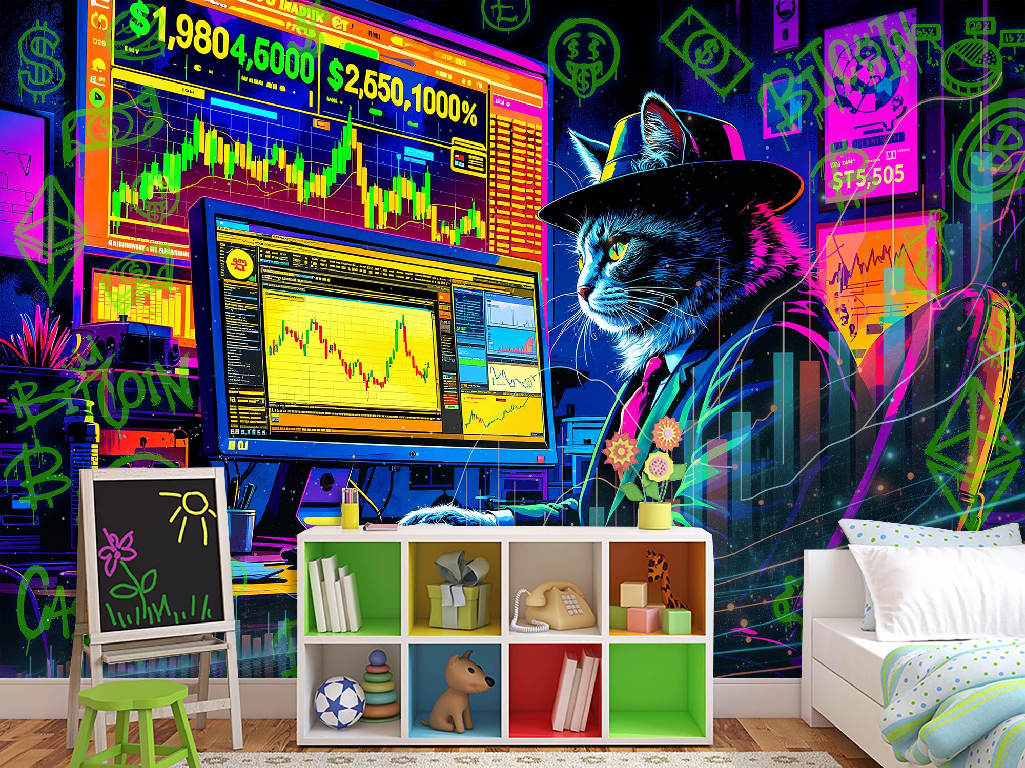 Фотообои флизелиновые Голографический кот-хакер 368х245 см (SPF-133/7)