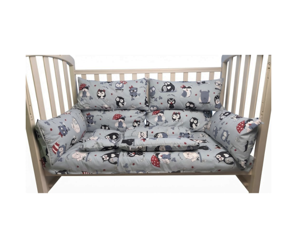 Набор текстиля для новорожденного в одном стиле Совы на сером фоне (textile-02)