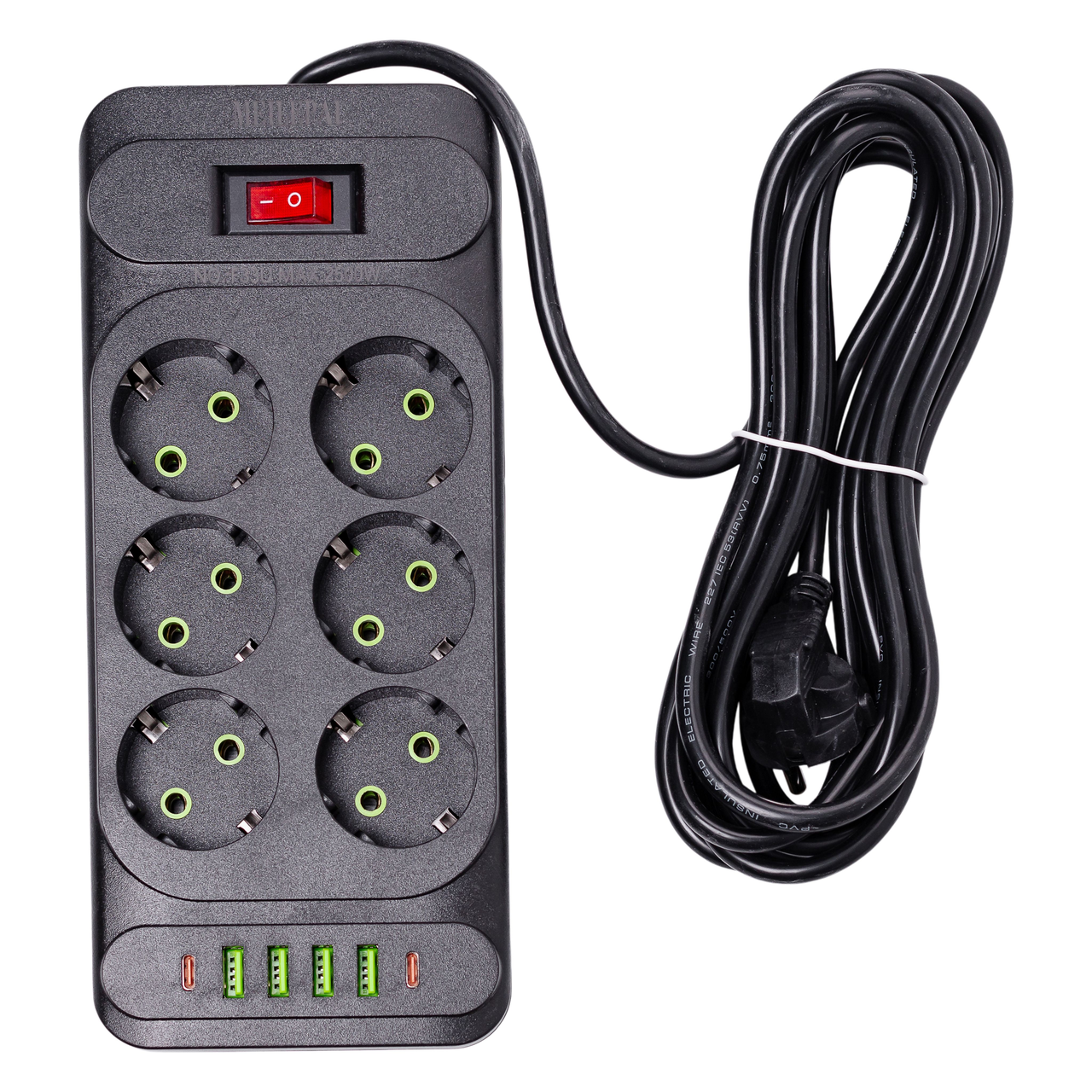 Фільтр мережевий HP-5-15 3 м на 6 розеток 4 USB 2 Type-C та кнопкою вимкнення (A-034376)