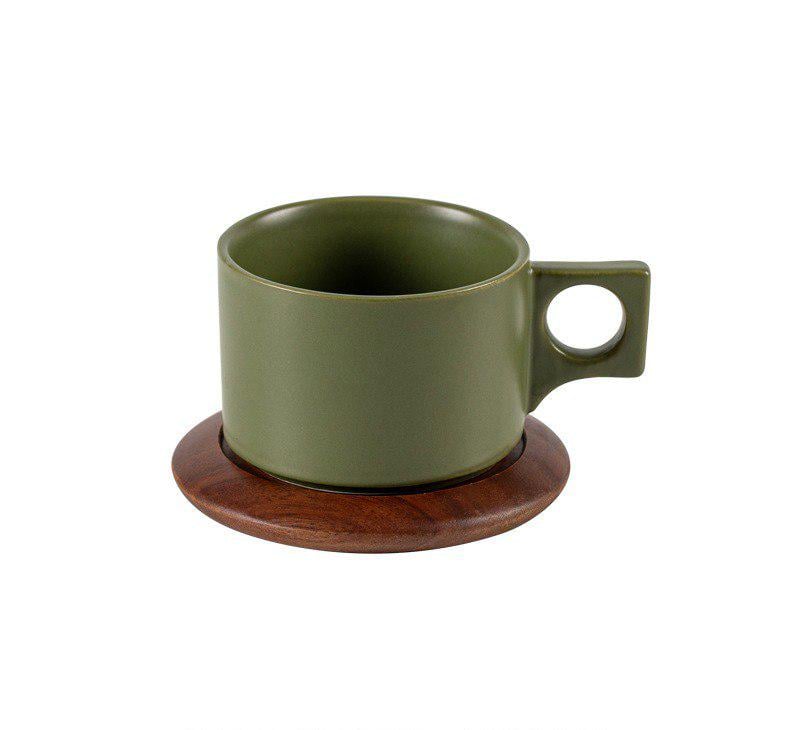 Чашка фарфоровая с блюдцем для кофе и чая 300 мл Зеленый