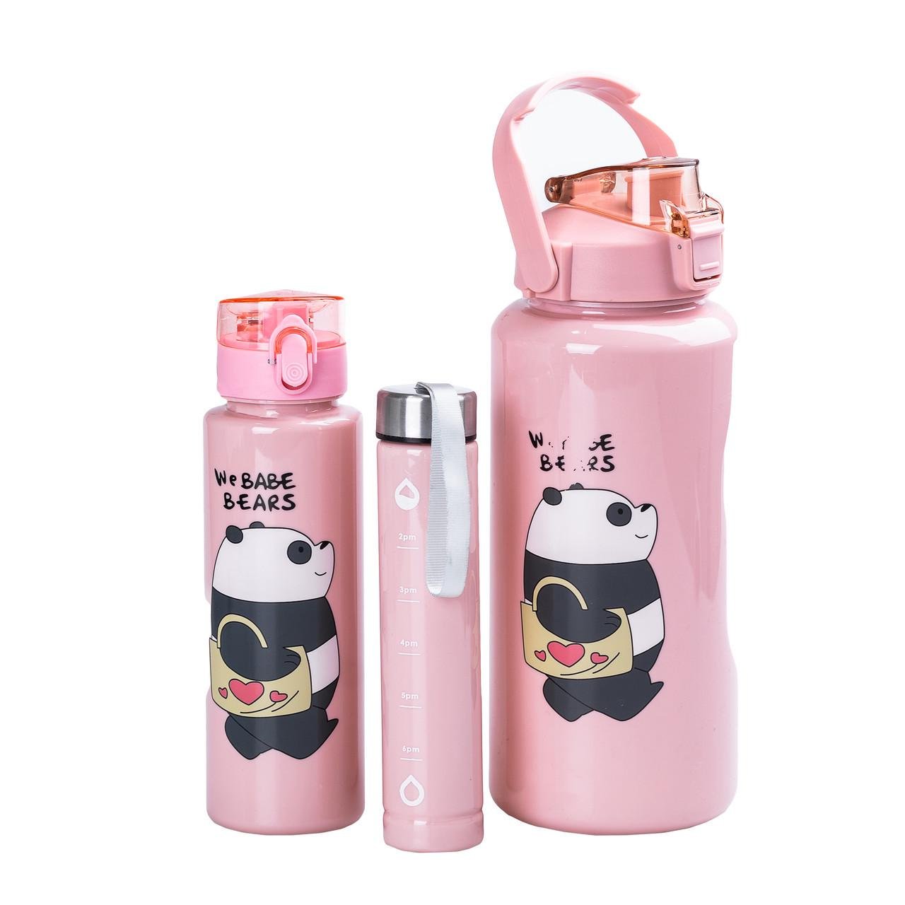 Набір пляшок Панда 3в1 з поїлкою і ручкою 0,3 л/0,7 л/2 л Рожевий (HPZSB120014P) - фото 1 Набір пляшок Панда 3в1 з поїлкою і ручкою 0,3 л/0,7 л/2 л Рожевий (HPZSB120014P) - фото 1