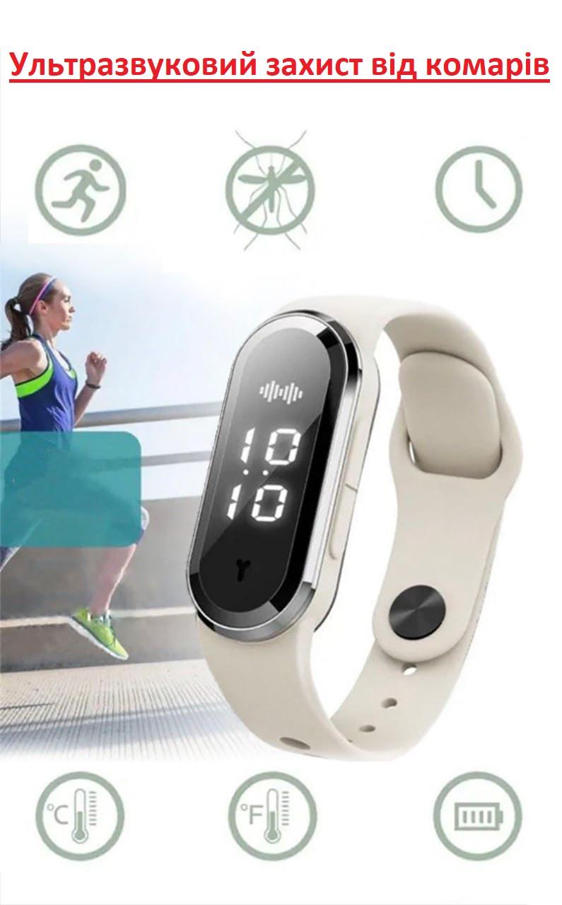 Браслет для отпугивания комаров ультразвуковой M21 PRO с функцией часов/шагомера и термометра Белый (2164658867) - фото 11