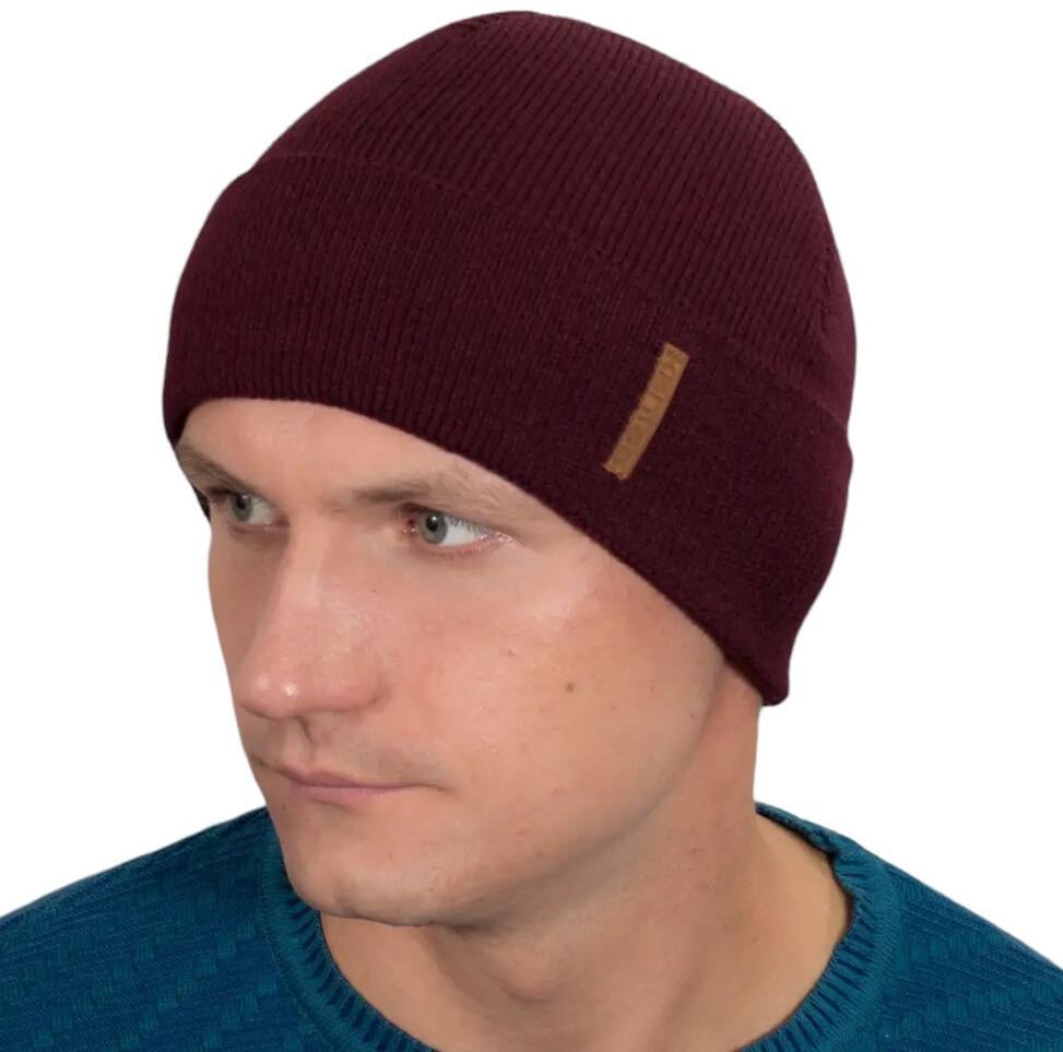 Шапка вязаная с отворотом и флисовой подкладкой Бордовый (2139888754)