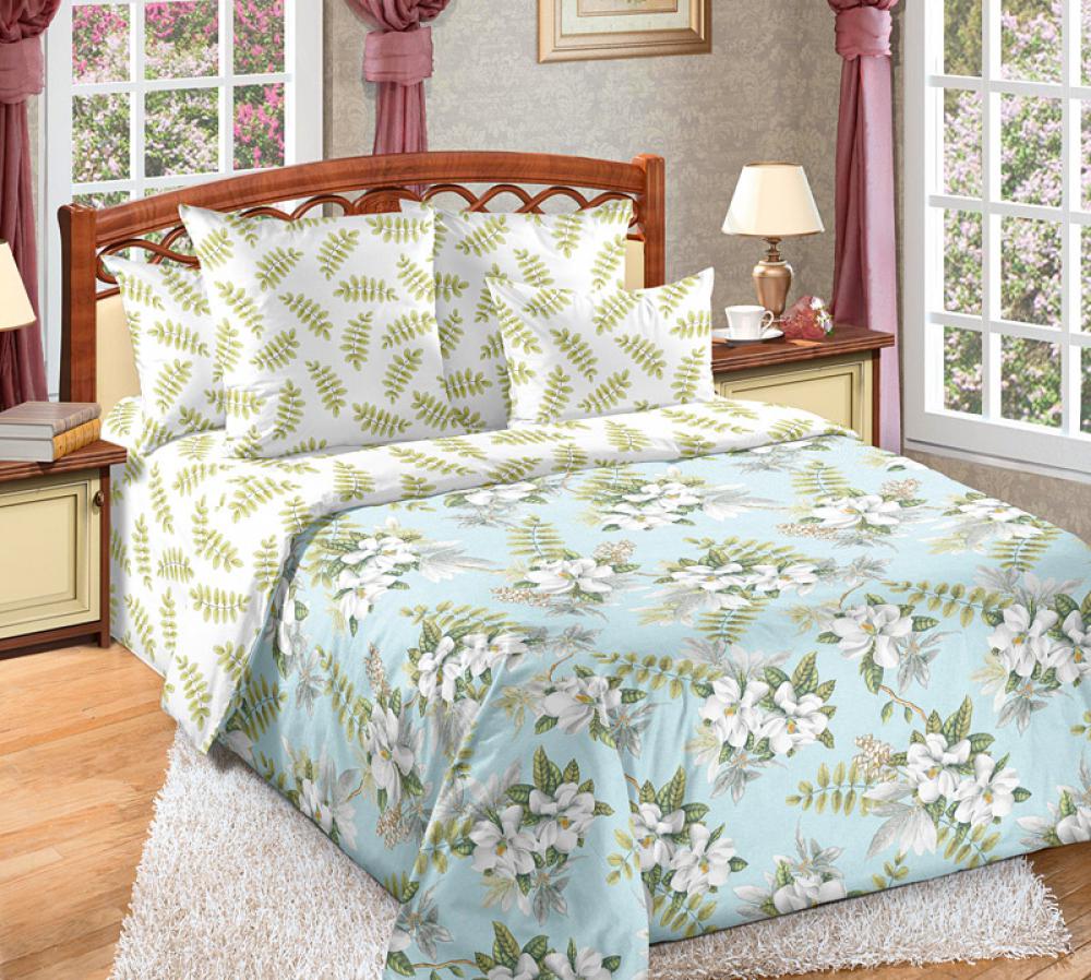 Комплект постельного белья Комфорт текстиль Перкаль Тропики 145x215 см Полуторный с простынью на резинке 40x60 см ( КТ_pvu_1733_38_40x60 )