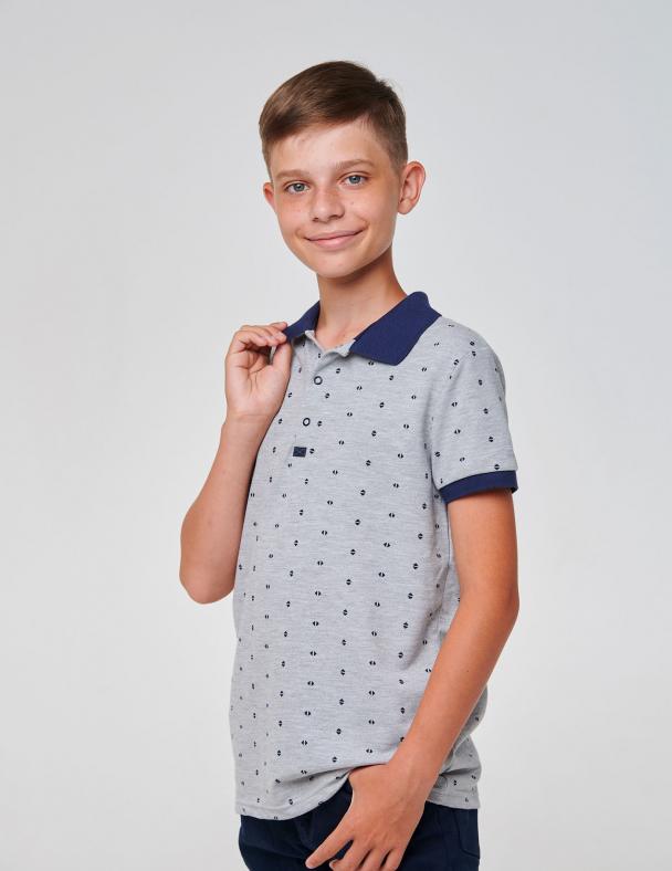 Футболка-поло для мальчика Smil Лакоста Рисунок на сером 170 см (114874) - фото 3