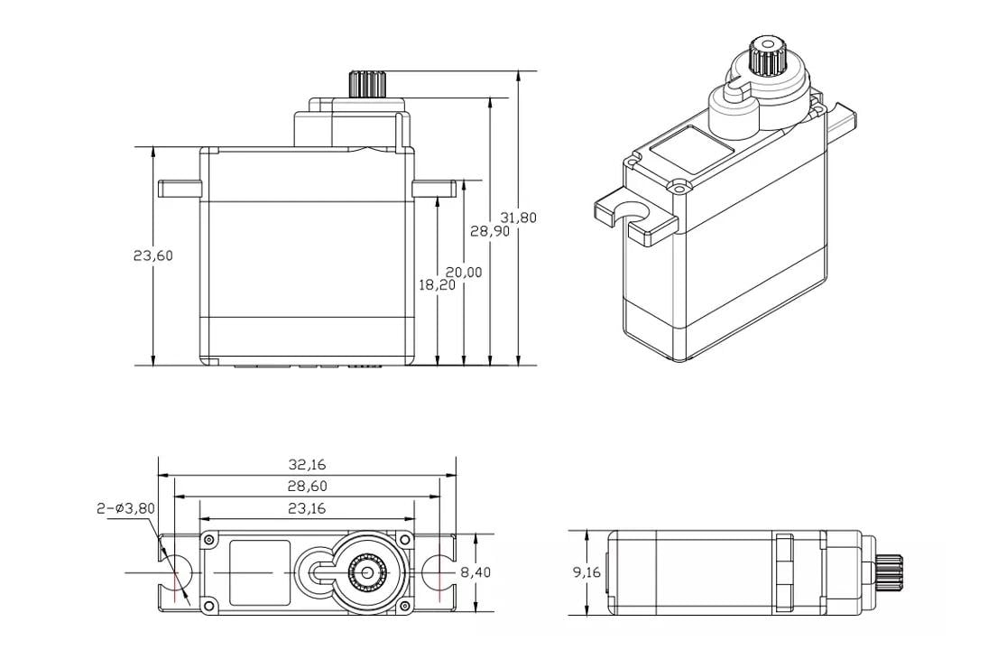 Сервопривід мікро Corona DS843MG 4,8 кг/0,10 сек/6,0В 23x9x23 мм 8,5 г (23380486) - фото 4 Сервопривід мікро Corona DS843MG 4,8 кг/0,10 сек/6,0В 23x9x23 мм 8,5 г (23380486) - фото 4