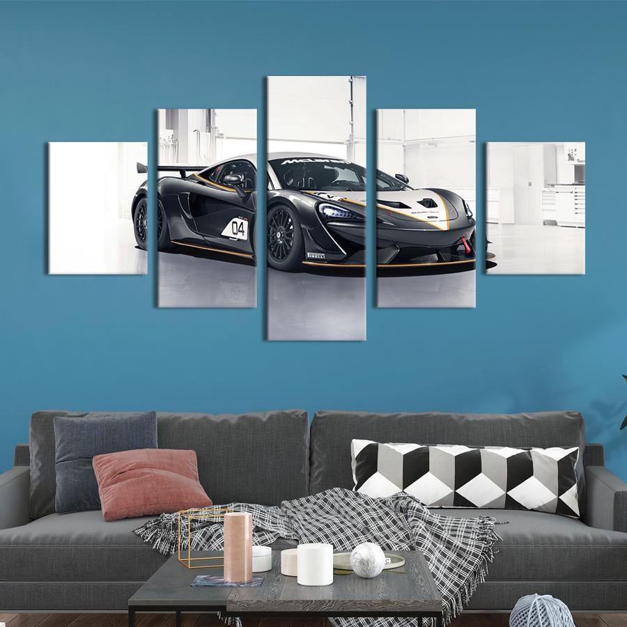 Картина на полотні Чорний спортивний автомобіль McLaren 570S GT4 112x54 см (1353-52)