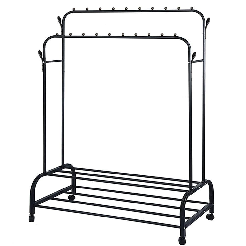 Стойкая двойная на колесах Lesko Rack LR610 с крючками металлическая 2 полки (35048867)