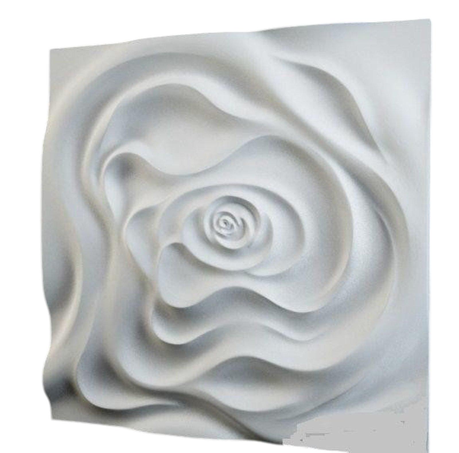 3D-панель гіпсова декоративна Чайна троянда з гіпсу під фарбування 500x500x25 мм Білий (30708580)