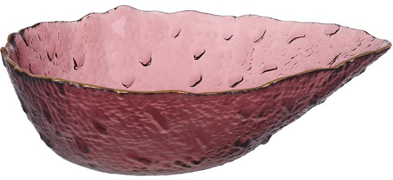 Салатница стеклянная Drop 22х17 см Пурпурная с золотой