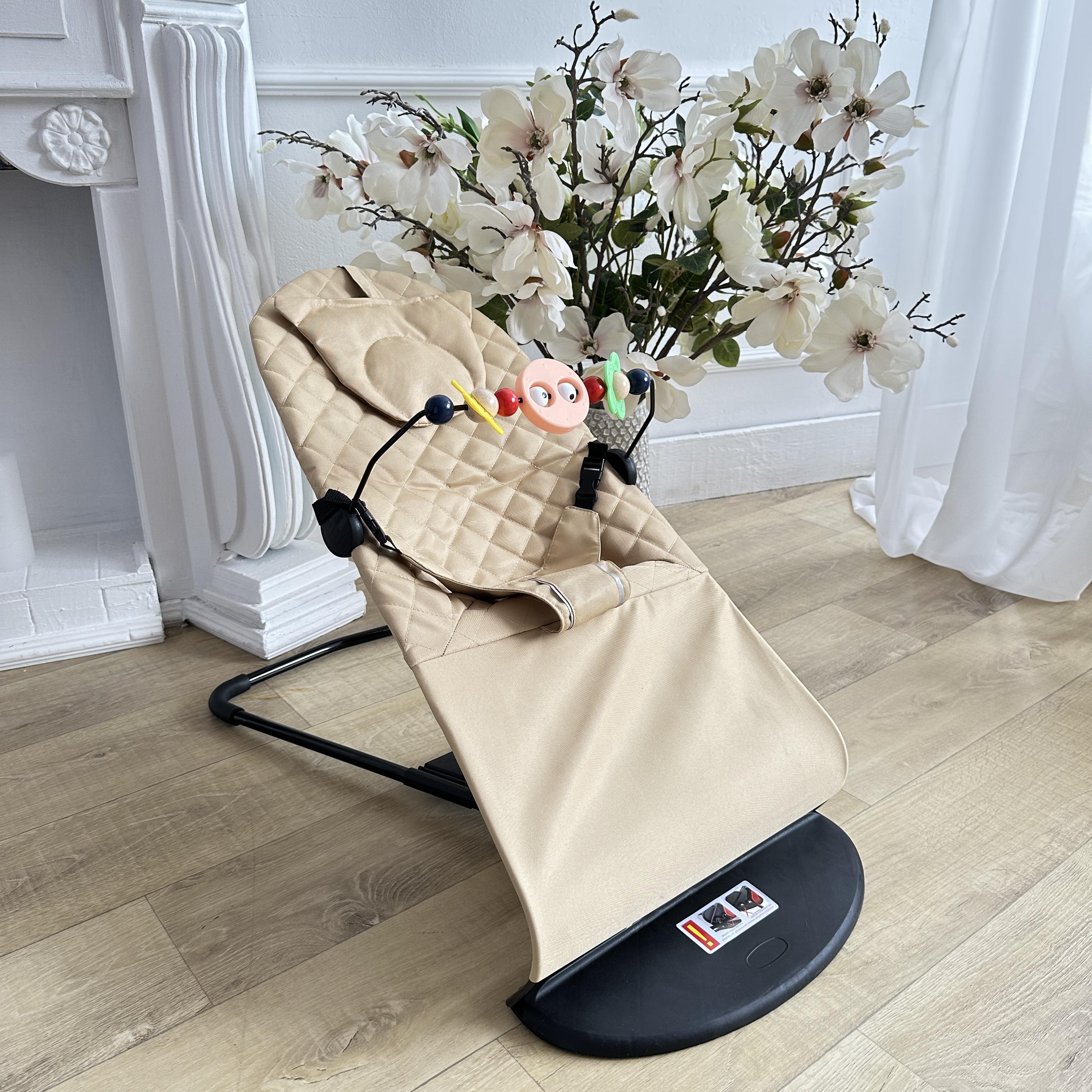 Шезлонг детский укачивающий центр с подушкой и дугой для новорожденных детей Бежевый - фото 1 Шезлонг детский укачивающий центр с подушкой и дугой для новорожденных детей Бежевый - фото 1