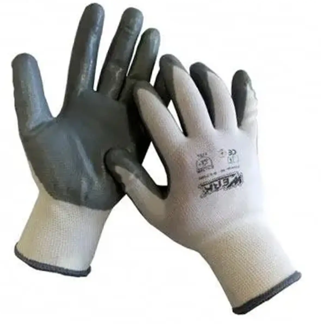 Перчатки рабочие Werk трикотажные полиэстер/нитриловое покрытие/оверлок на манжет Серо-белый (WE2109H)