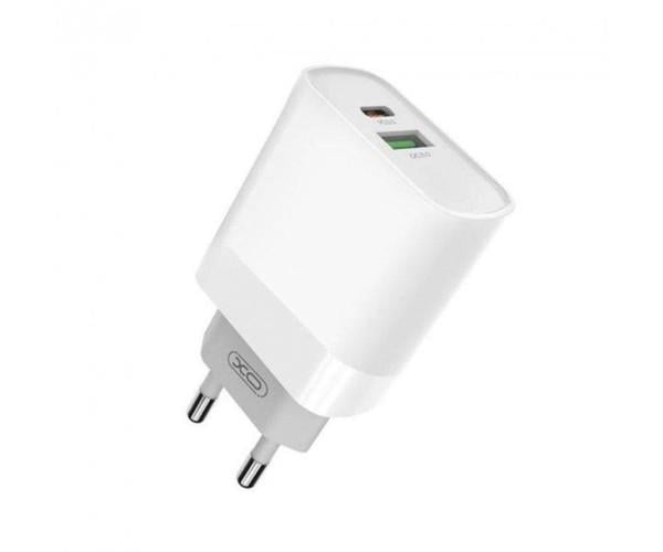 Мережевий зарядний пристрій XO L64 1 USB QC3,0 1 Type-C PD3,0 18 W без кабелю White