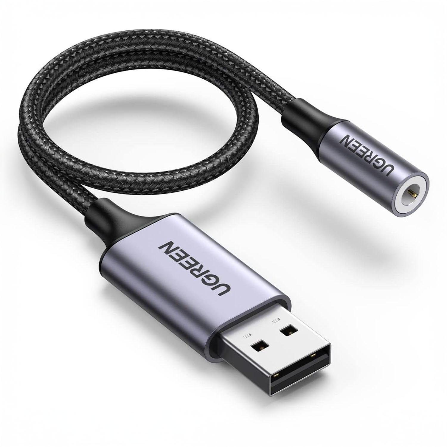 Зовнішня звукова карта UGREEN USB 2.0 3,5 мм TRRS 24 біт 96 кГц 1 м Чорний (45522)