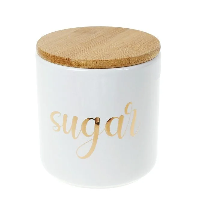 Банка фарфоровая Flora Sugar с бамбуковой крышкой 0,55 л Белый с золотым 32099