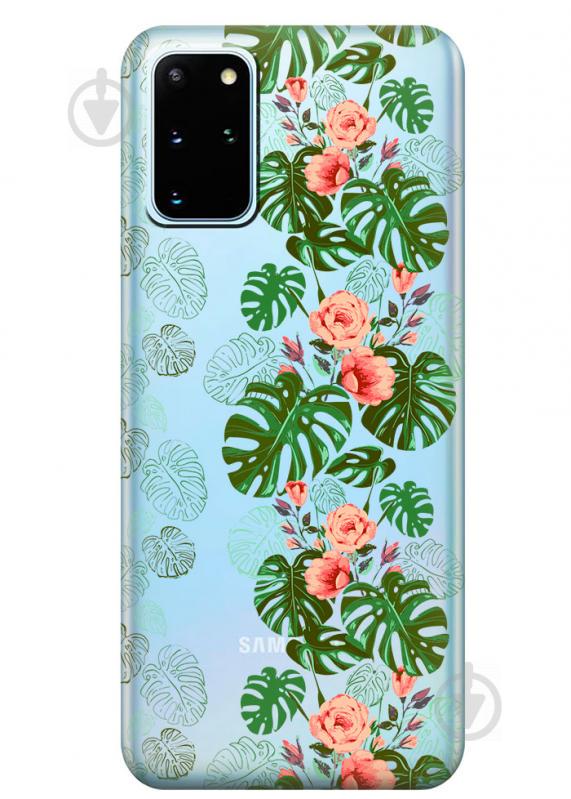 Прозрачный силиконовый чехол iSwag для Samsung Galaxy S20 Plus Тропические листья (M1109)