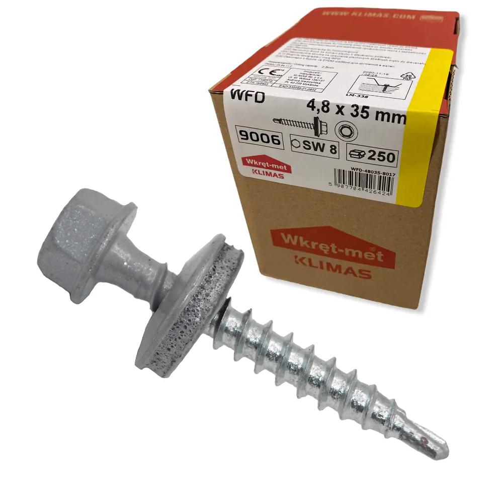 Саморез кровельный по дереву Klimas Wkret-Met RAL 9006 4,8x35 мм 250 шт.