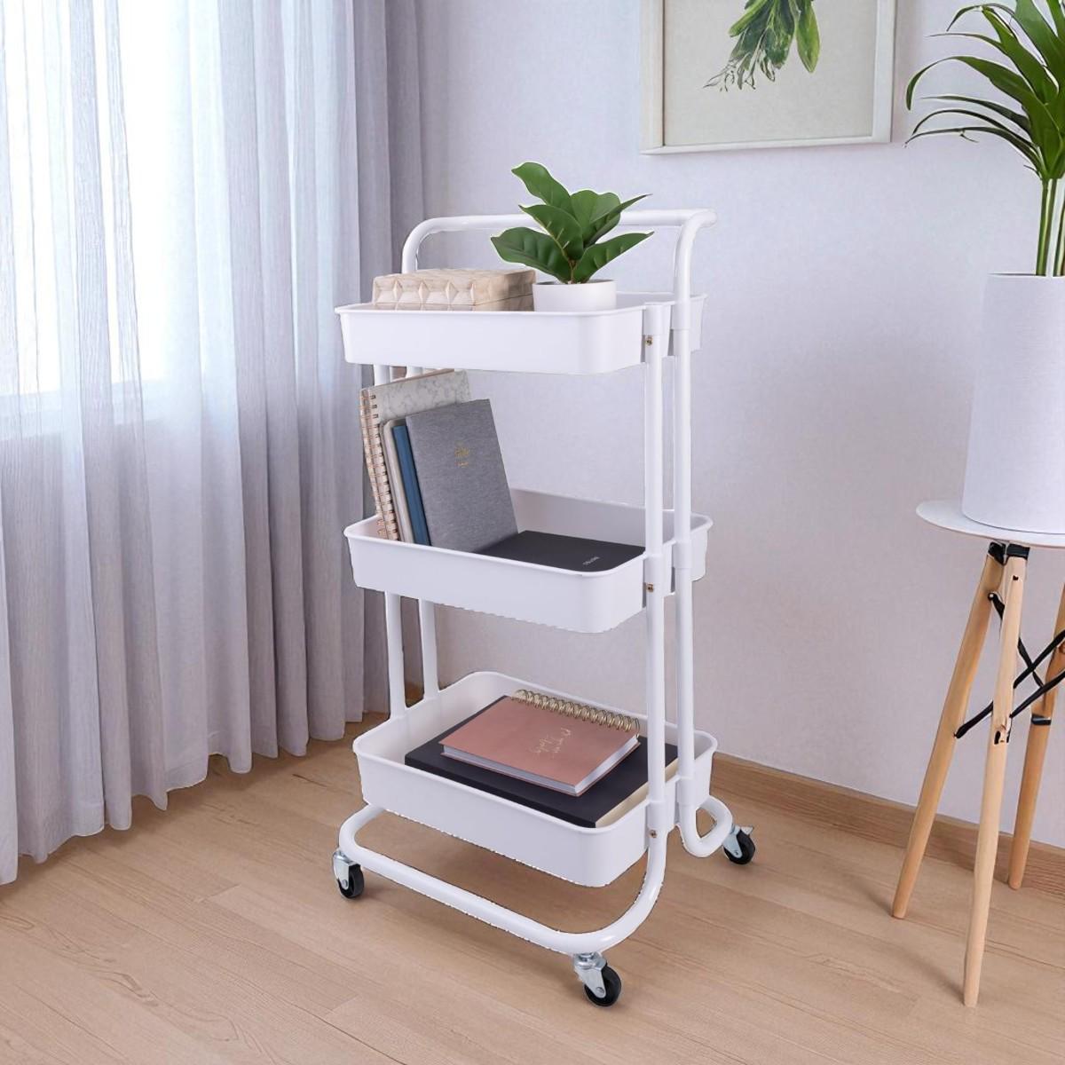 Етажерка на колесах Modern Home Comfort 3 яруса 41х39х86 см Білий (WW01355-W) - фото 6 Етажерка на колесах Modern Home Comfort 3 яруса 41х39х86 см Білий (WW01355-W) - фото 6