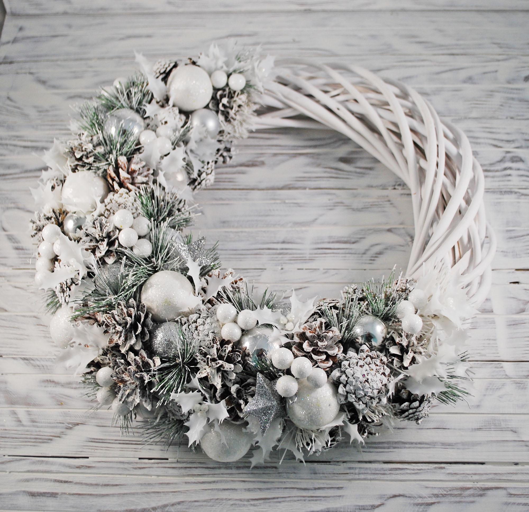 Вінок новорічний 37 см Білий/Срібний (4781926) - фото 2 Вінок новорічний 37 см Білий/Срібний (4781926) - фото 2