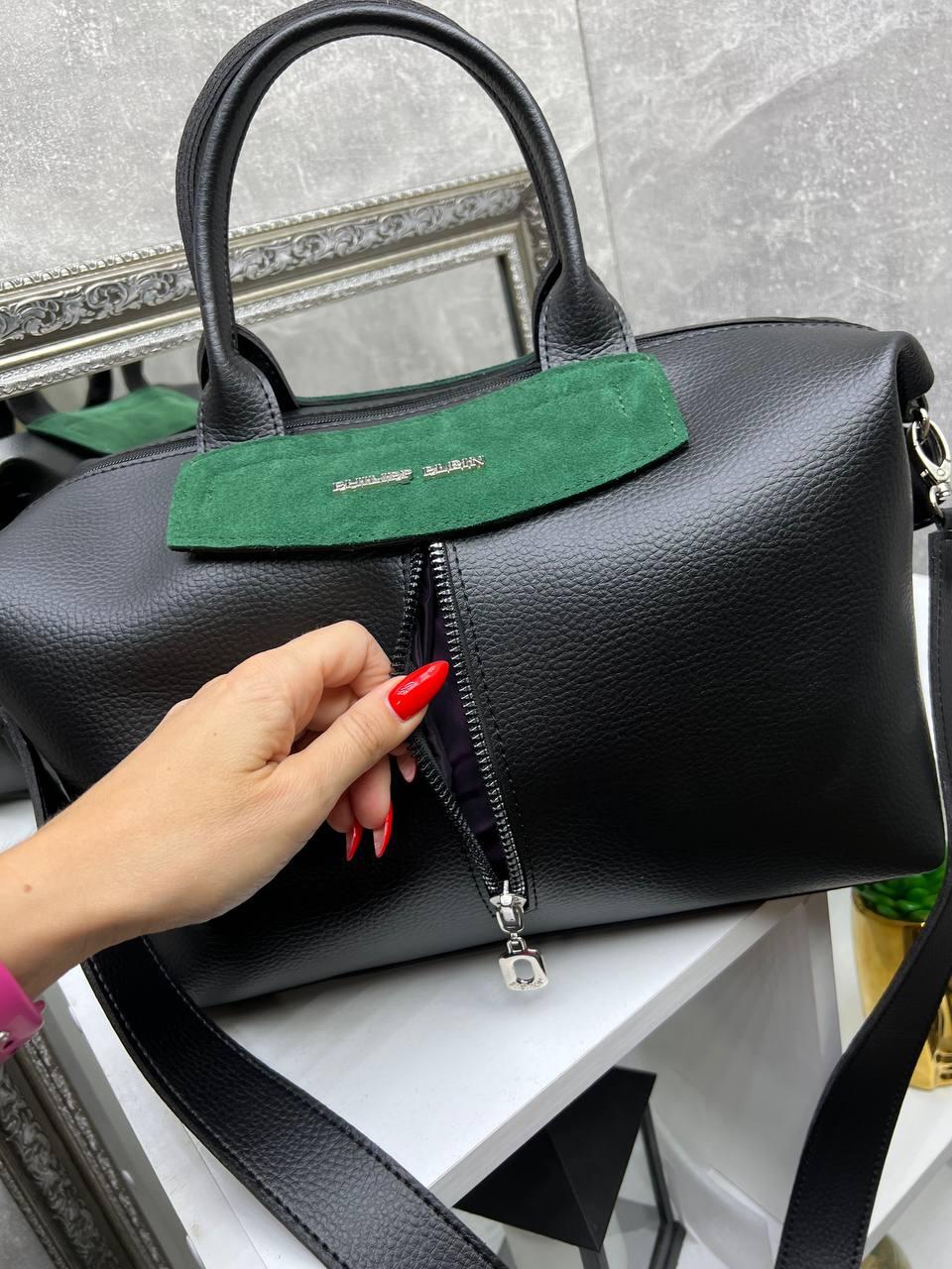 Сумка саквояж женская объемная из экокожи через плечо дорожная вместительная Черный с зеленым - фото 4 Сумка саквояж женская объемная из экокожи через плечо дорожная вместительная Черный с зеленым - фото 4