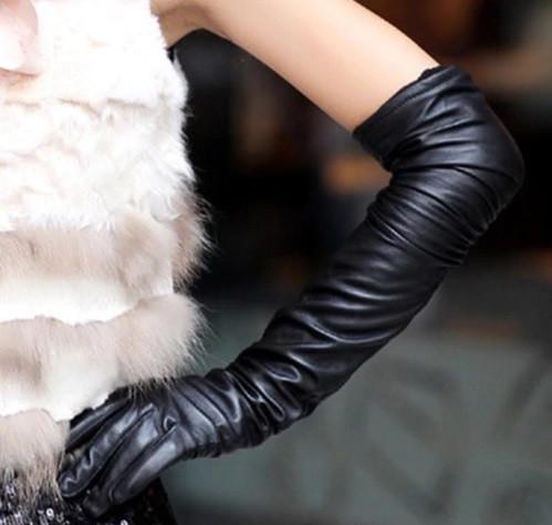 Перчатки женские высокие из экокожи L Черный (19062429) - фото 2 Перчатки женские высокие из экокожи L Черный (19062429) - фото 2