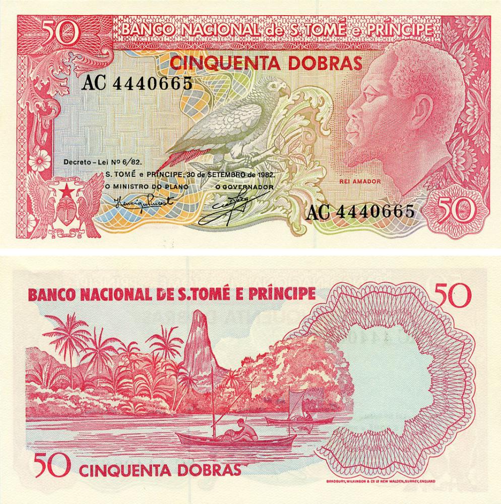 Колекційна банкнота Сан-Томе і Прінсіпі 50 добр 1982 UNC Птах-Папуга (P56)