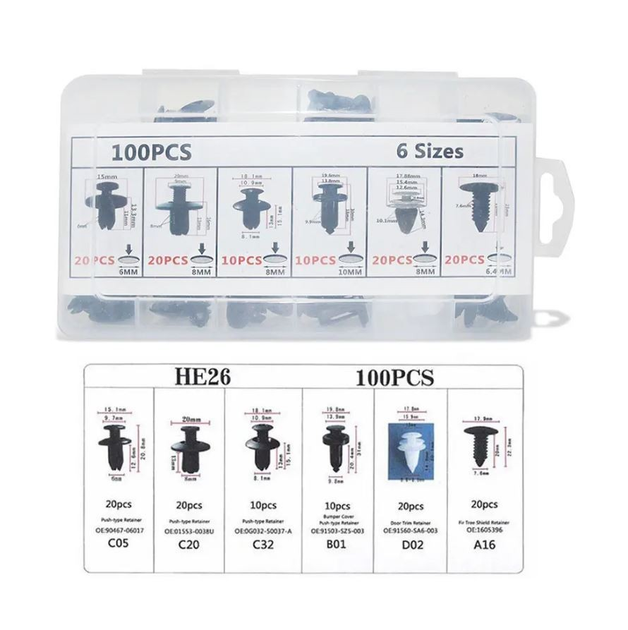 Набор клипс для автомобилей 100 шт. (А000037) - фото 2 Набор клипс для автомобилей 100 шт. (А000037) - фото 2