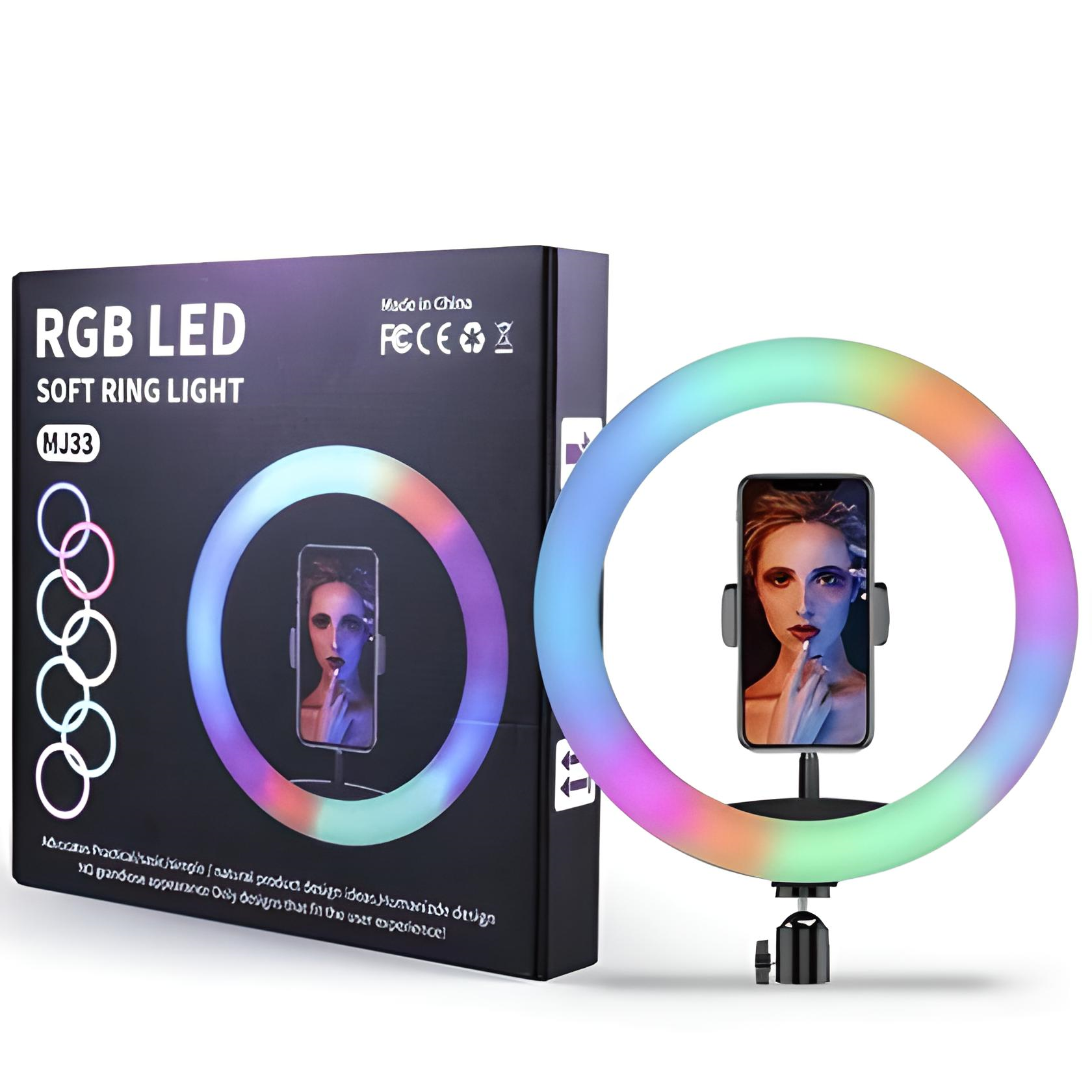 Кільцева лампа світлодіодна для телефону RGB MJ-33 з тримачем без штативу 33 см (3928285) - фото 2