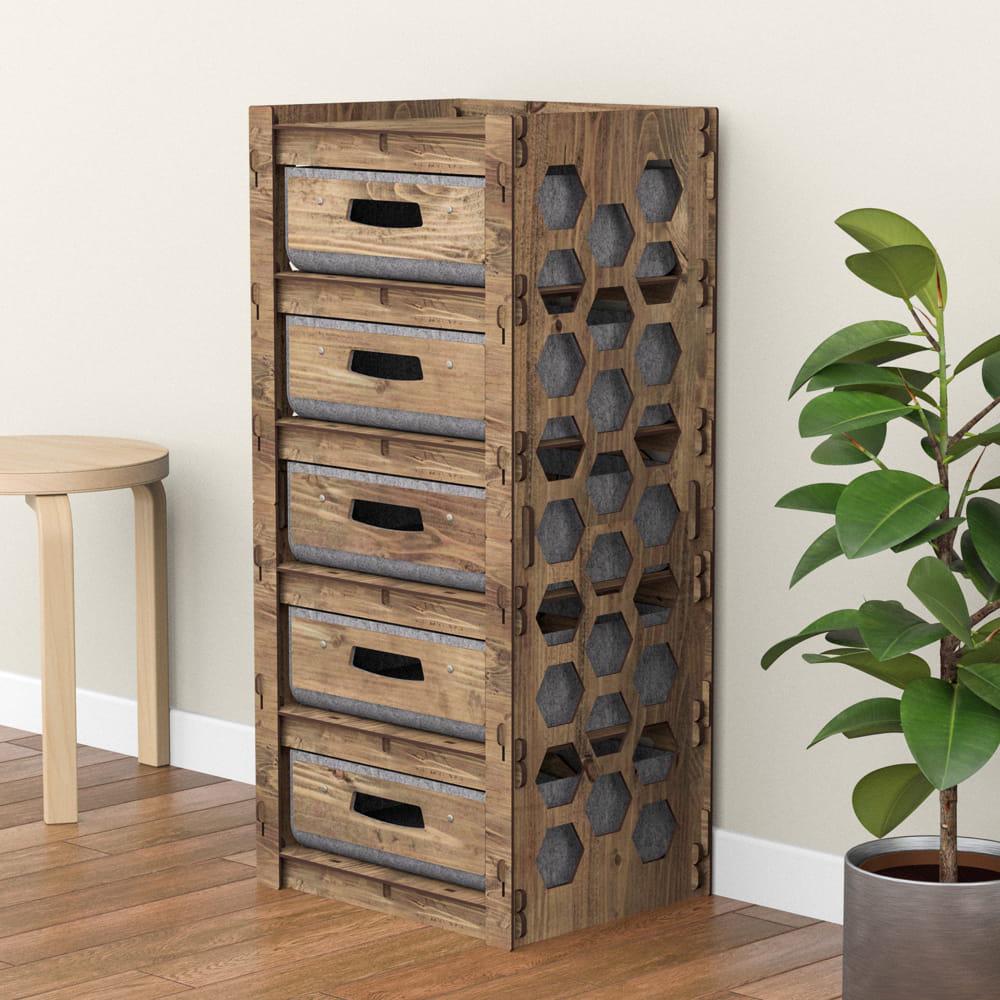 Комод для прихожей деревянный Hexagonica Honeycomb на 5 ящиков серые корзины 900х413х345 мм (111211) - фото 4 Комод для прихожей деревянный Hexagonica Honeycomb на 5 ящиков серые корзины 900х413х345 мм (111211) - фото 4