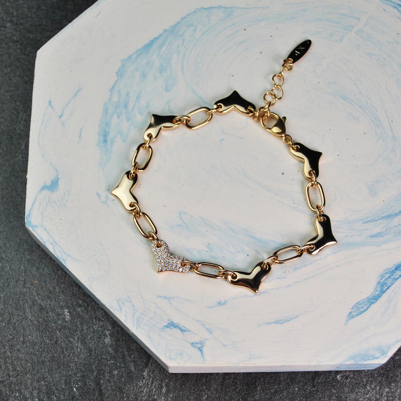 Браслет серце з фіанітами медична сталь позолота (x143-2) Браслет серце з фіанітами медична сталь позолота (x143-2)