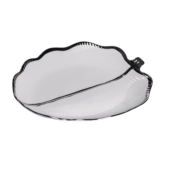 Блюдо для сервировки Camellia 35,5х24х4 см фарфоровое Серебристый (147-107-ML6046)