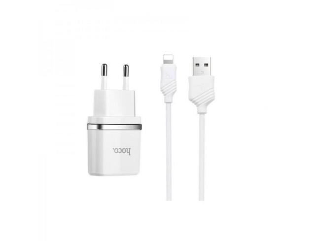 Зарядное устройство Hoco C11 Smart cетевое Usb 1 A + кабель Lightning White