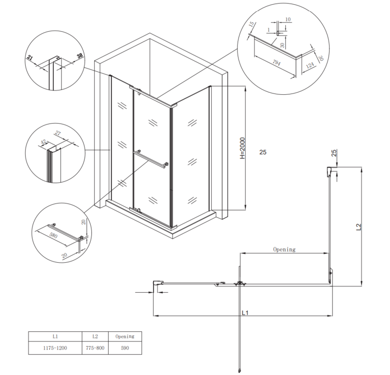 Душевая кабина без поддона KOER SR SC01-120x80x200-TR-01 прозрачное стекло Easy Clean 8 мм Хром (KR5353) - фото 8 Душевая кабина без поддона KOER SR SC01-120x80x200-TR-01 прозрачное стекло Easy Clean 8 мм Хром (KR5353) - фото 8