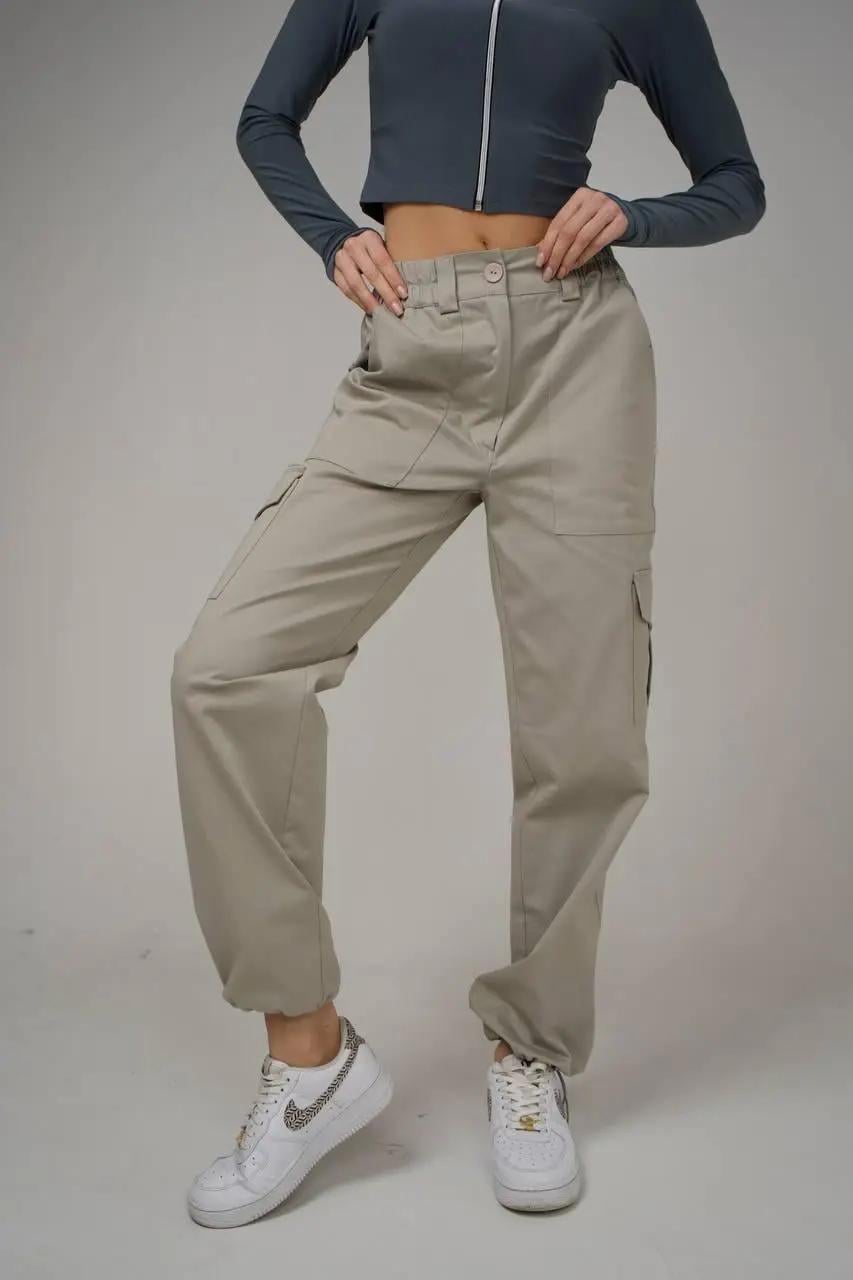 Брюки женские карго с карманами S Бежевый (ТAPE22)