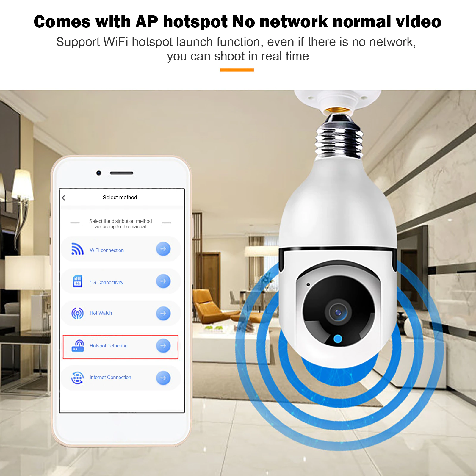 Камера-IP беспроводная E-smarter E27 Full-HD 2MP с WIFI в плафоне для лампочки - фото 3