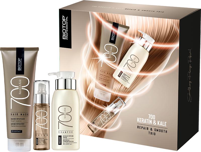 Набір для відновлення волосся BIOTOP 700 Holiday Keratin + Kale шампунь/маска/серум 250 мл/250 мл/65 мл (62094)