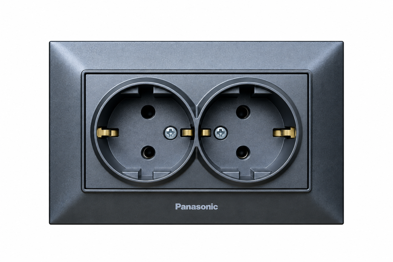 2-я розетка с заземлением дымчатая Panasonic Arkedia Slim 2-я розетка с заземлением дымчатая Panasonic Arkedia Slim