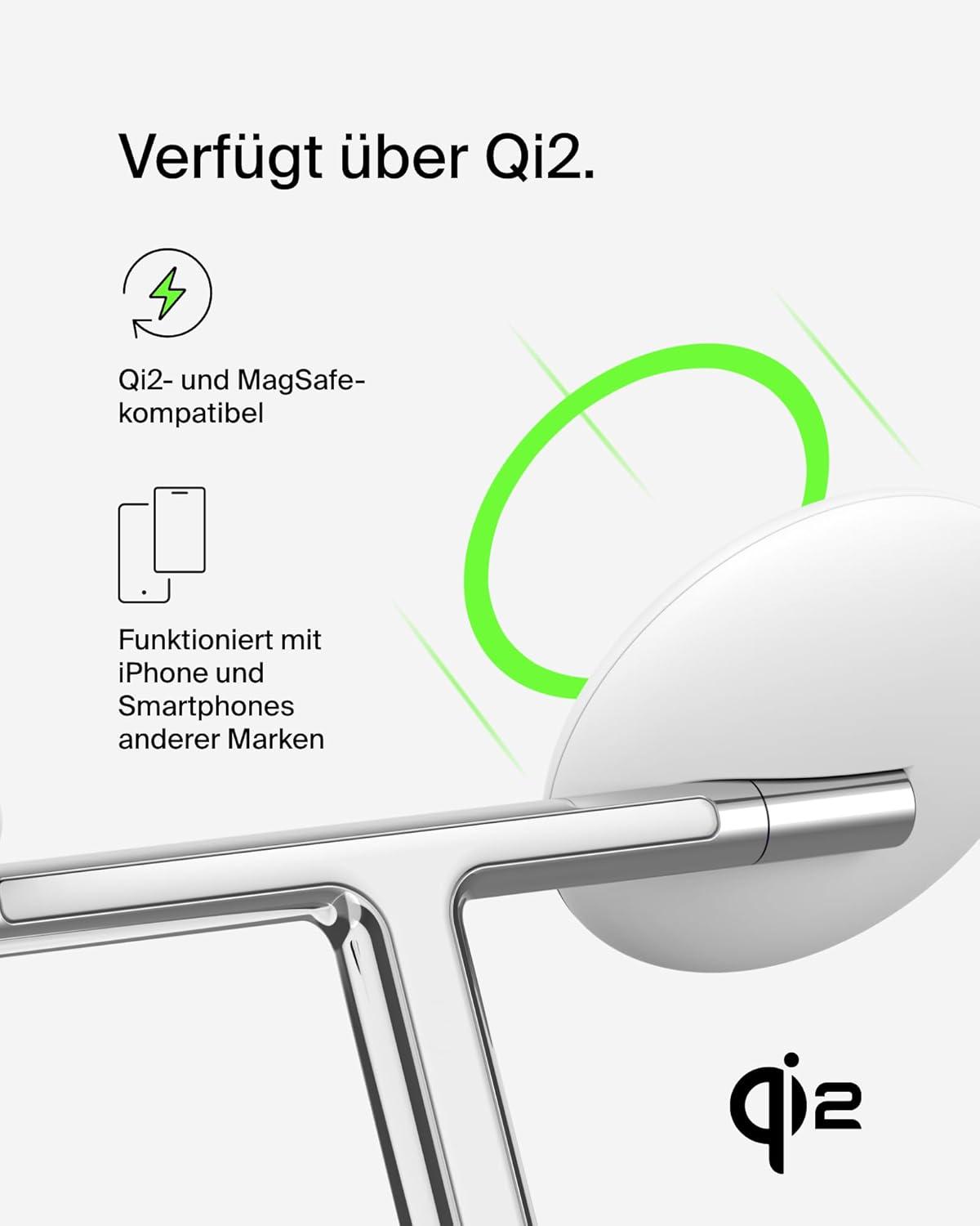 Зарядное устройство беспроводное Belkin 3в1 Magnetic Qi2 15 Вт Белый (WIZ023VFWH) - фото 6 Зарядное устройство беспроводное Belkin 3в1 Magnetic Qi2 15 Вт Белый (WIZ023VFWH) - фото 6