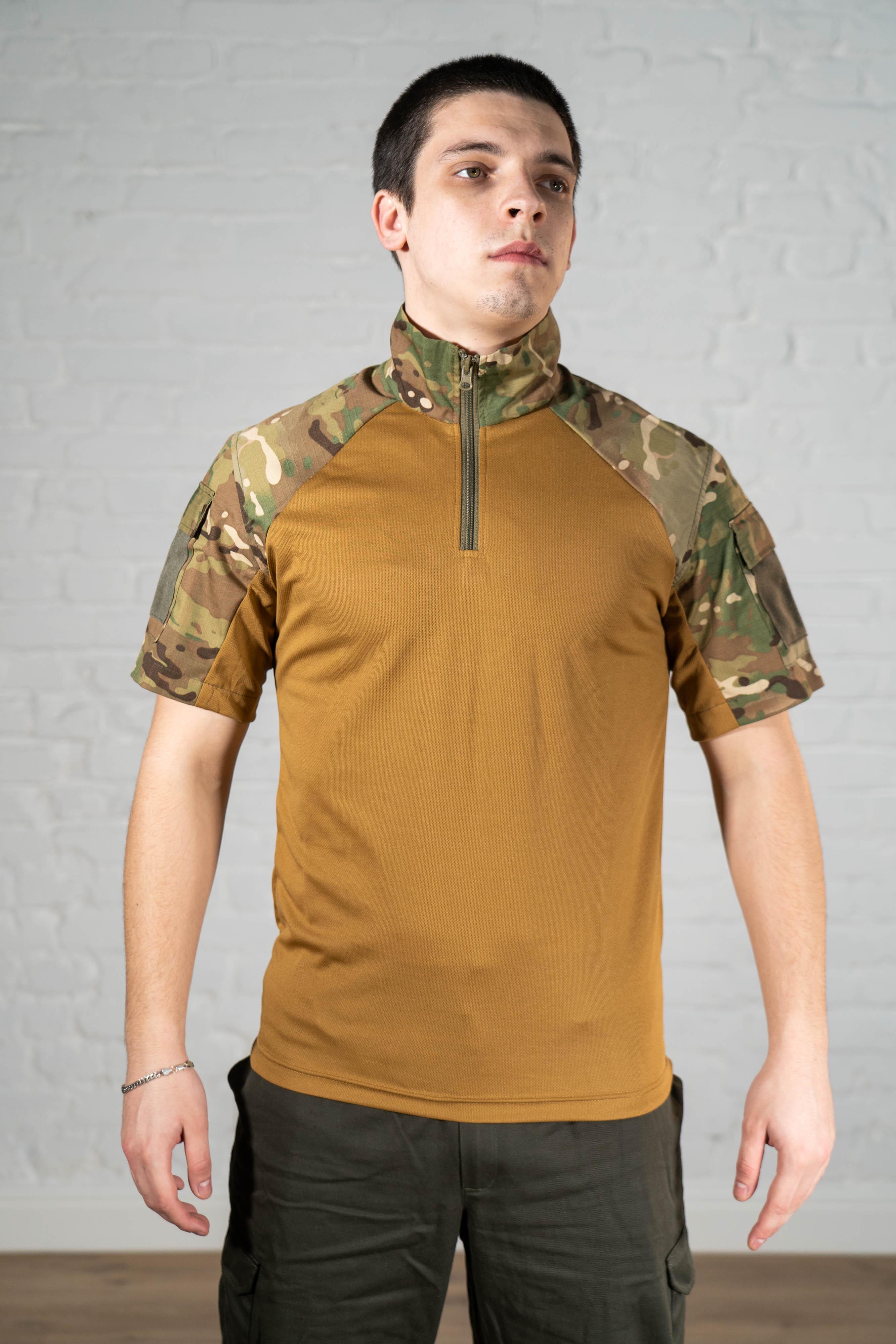 Футболка бойова військова Tactical з блискавкою та коротким рукавом CoolMax/Ripstop M Мультикам/Койот (520-M)