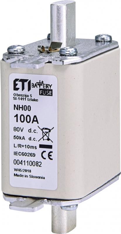 Запобіжник ножовий ETI NH00 100A gBat 80V DC Battery з плавкою вставкою (4110082)